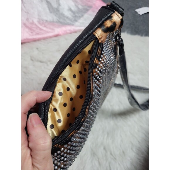 Stunning Rhinestone Embellished Leopard Black Handbag Hobo Purse 11x8x4 - Picture 8 of 8